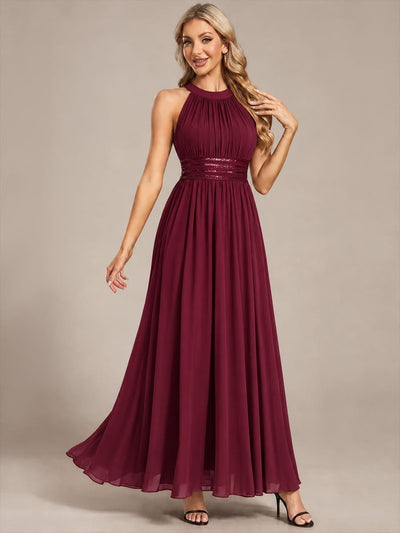 Sleeveless Halterneck Chiffon Bridesmaid Dress