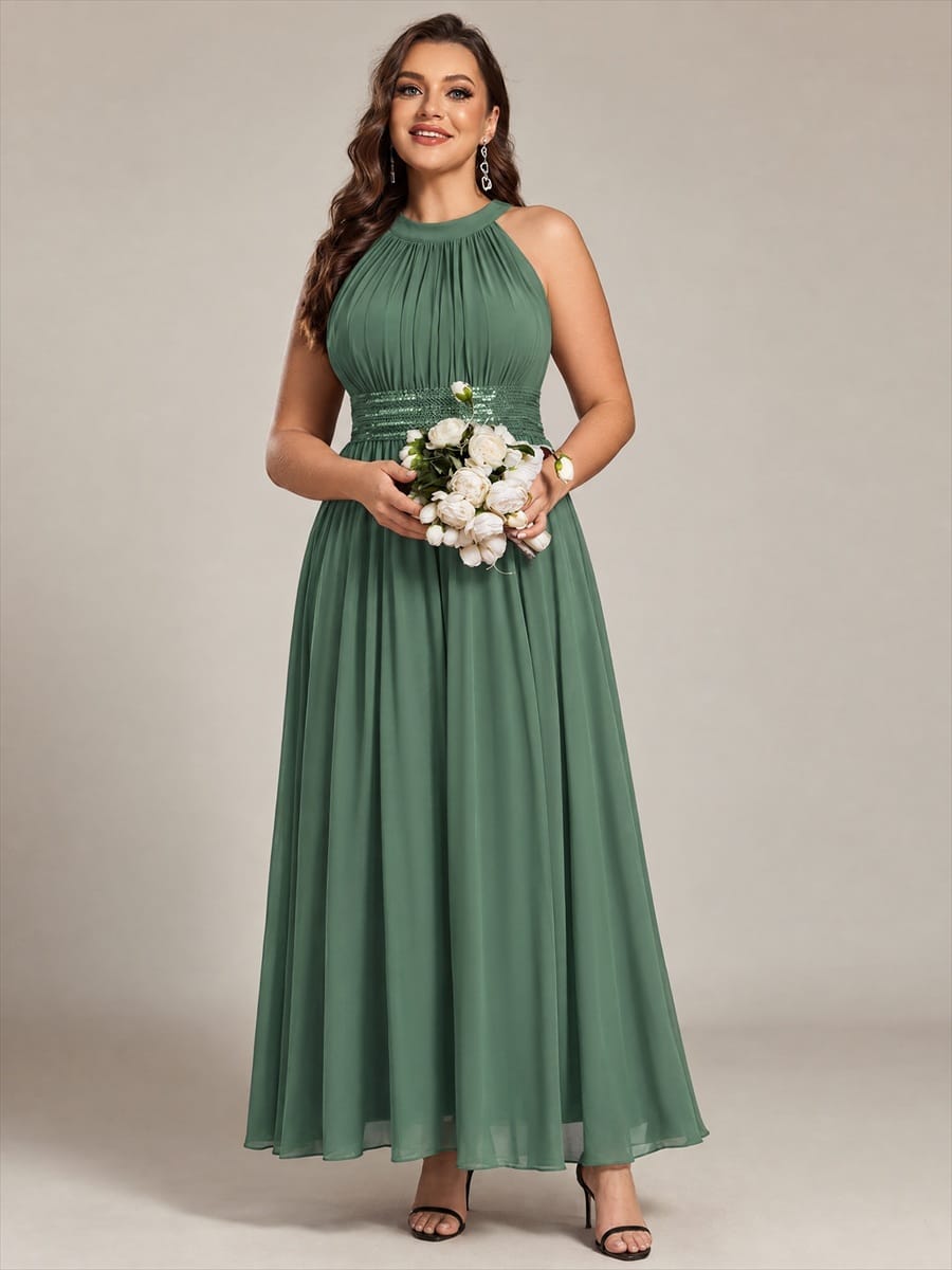 Chiffon Sleeveless A-line Dress #color_Eucalyptus Green