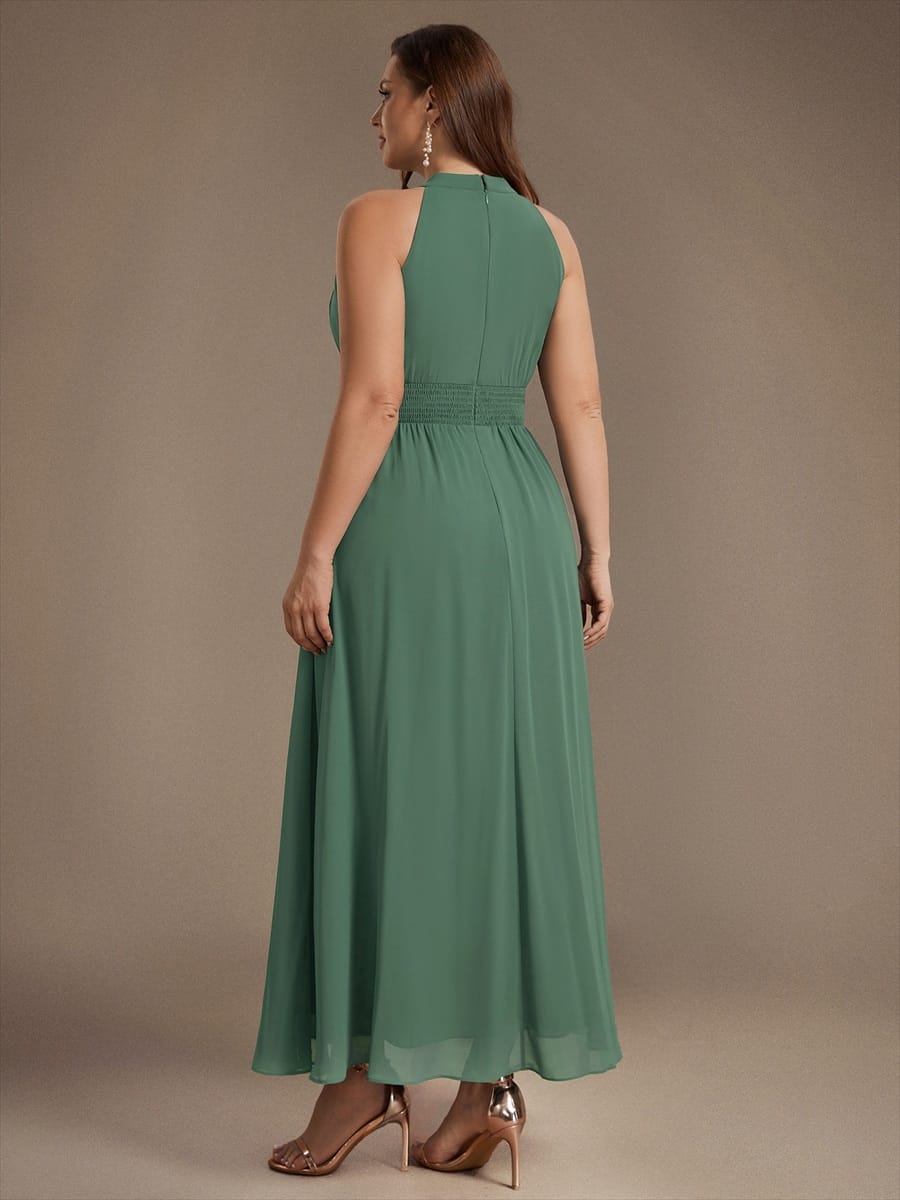 Chiffon Sleeveless A-line Dress #color_Eucalyptus Green