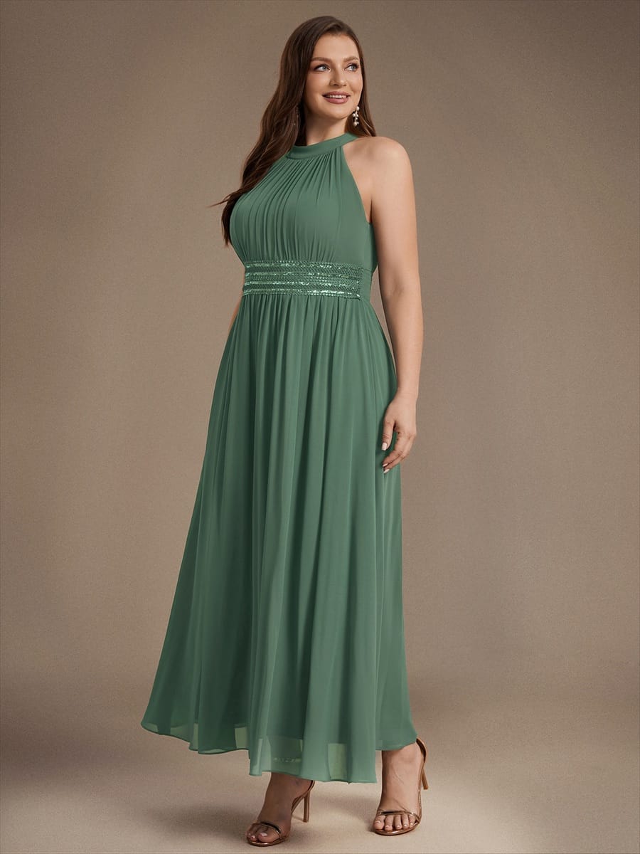 Chiffon Sleeveless A-line Dress #color_Eucalyptus Green
