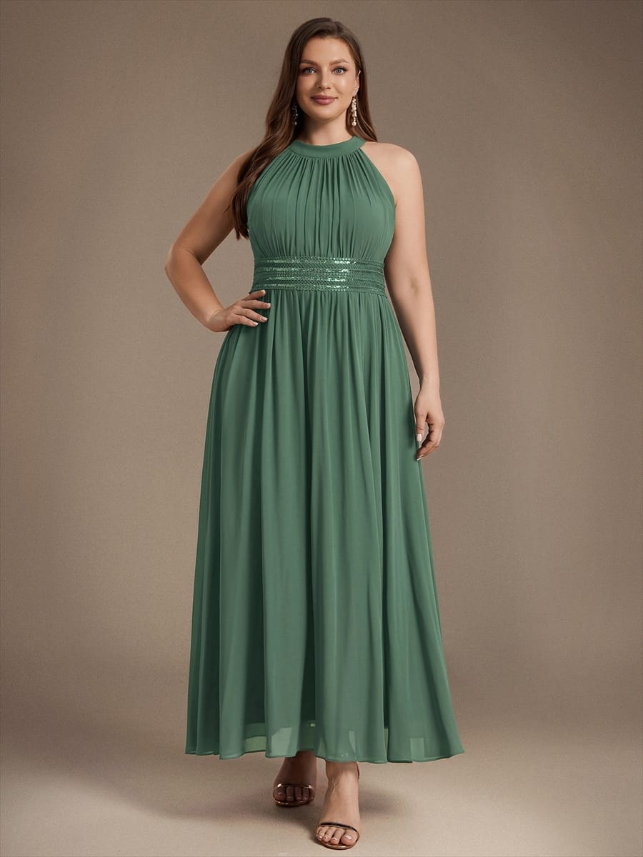 Chiffon Sleeveless A-line Dress #color_Eucalyptus Green