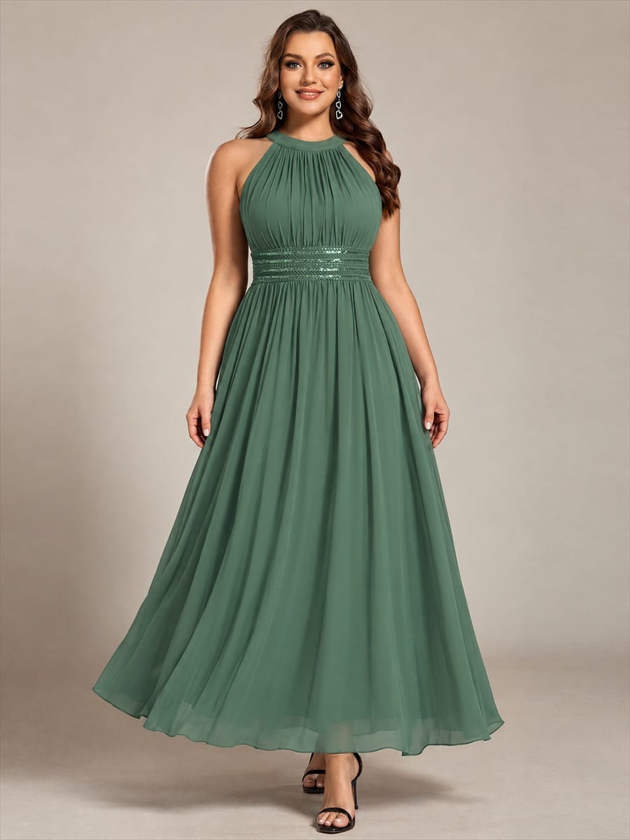Chiffon Sleeveless A-line Dress #color_Eucalyptus Green