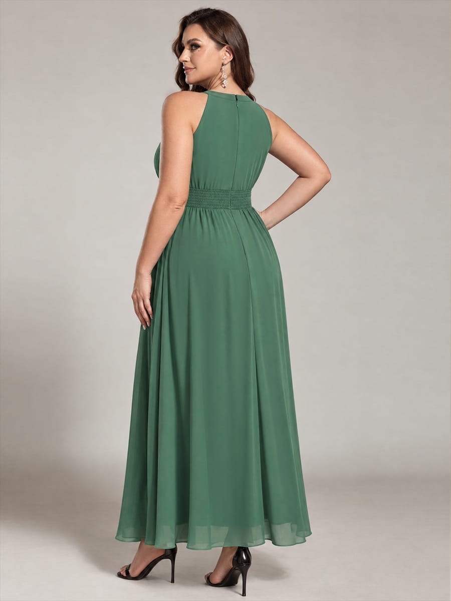 Chiffon Sleeveless A-line Dress #color_Eucalyptus Green