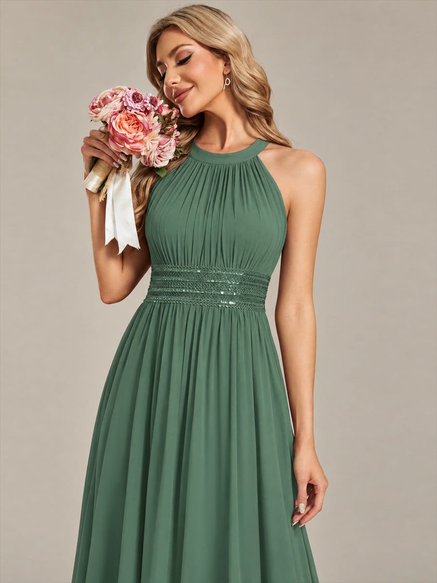 Chiffon Sleeveless A-line Dress #color_Eucalyptus Green