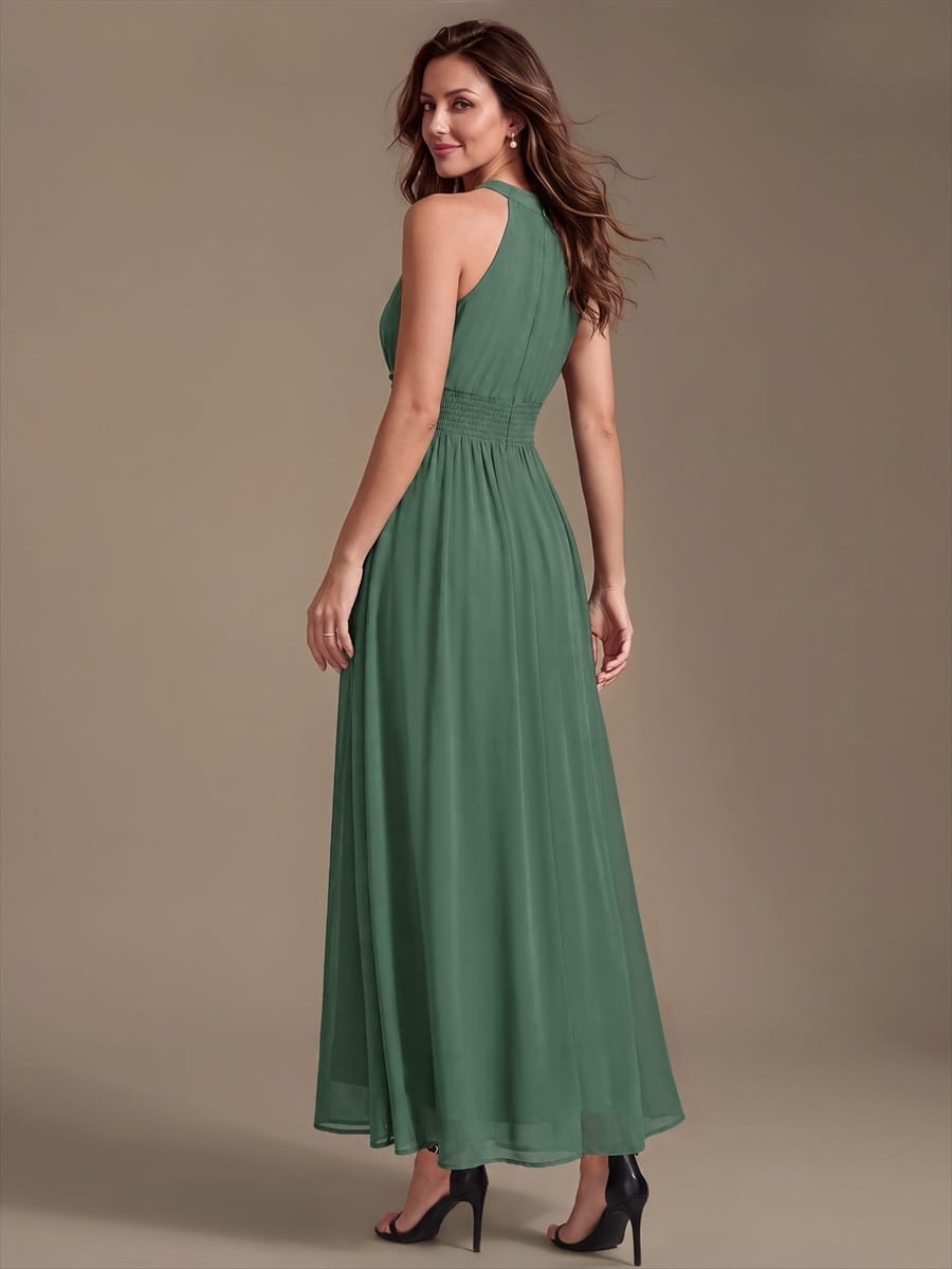 Chiffon Sleeveless A-line Dress #color_Eucalyptus Green