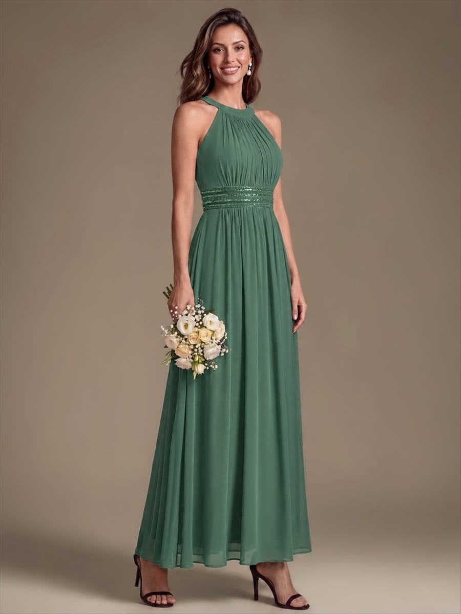 Chiffon Sleeveless A-line Dress #color_Eucalyptus Green