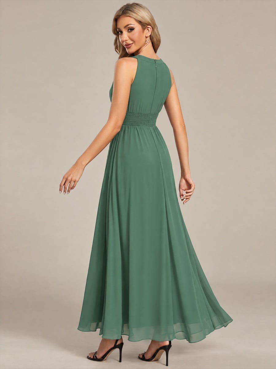 Chiffon Sleeveless A-line Dress #color_Eucalyptus Green