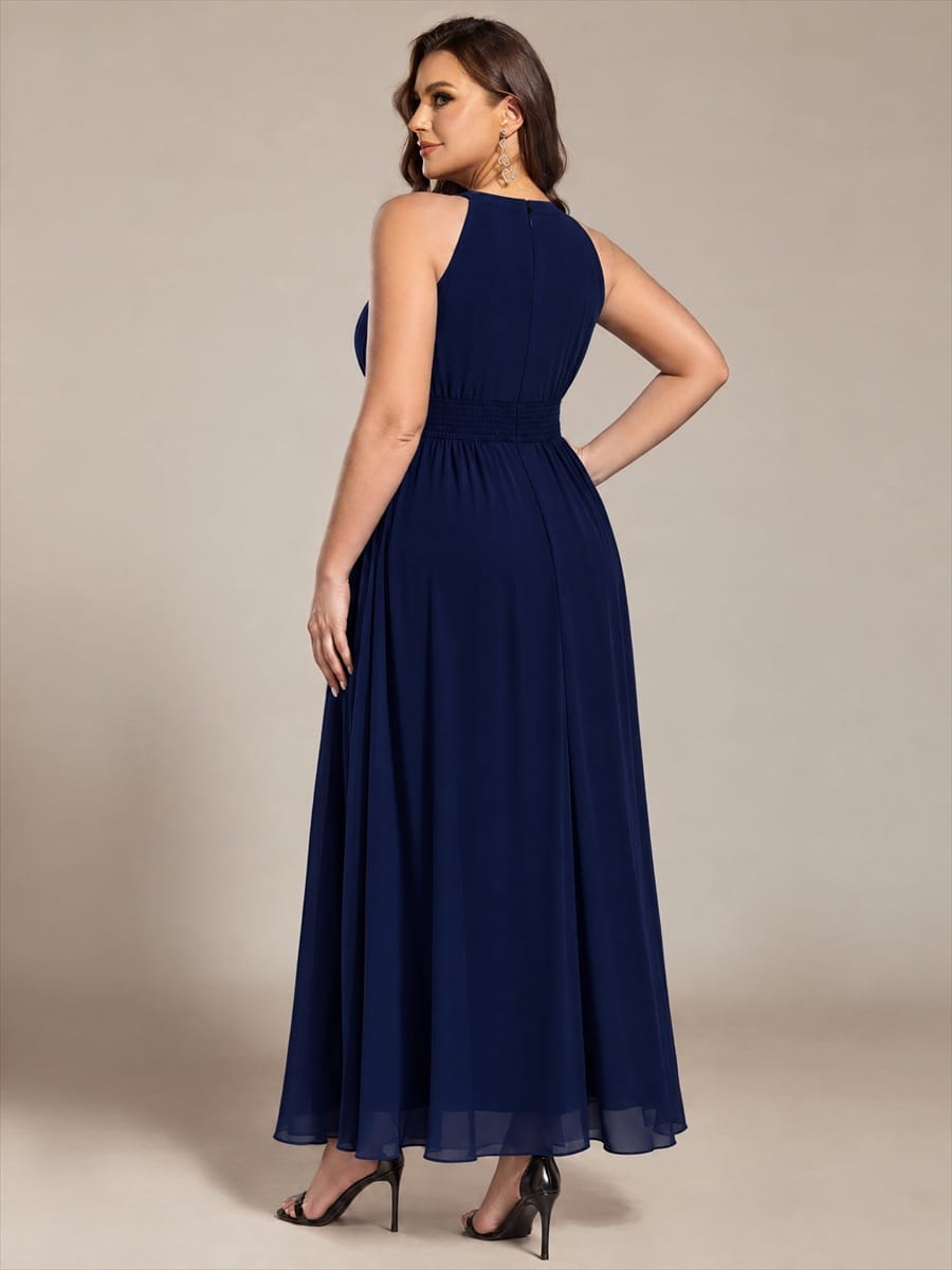 Chiffon Sleeveless A-line Dress #color_Navy Blue