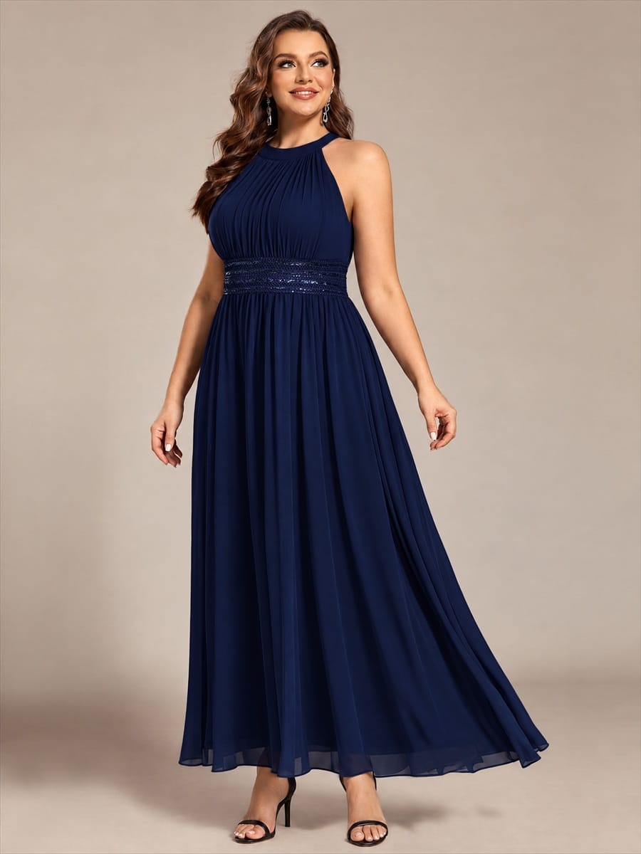 Chiffon Sleeveless A-line Dress #color_Navy Blue