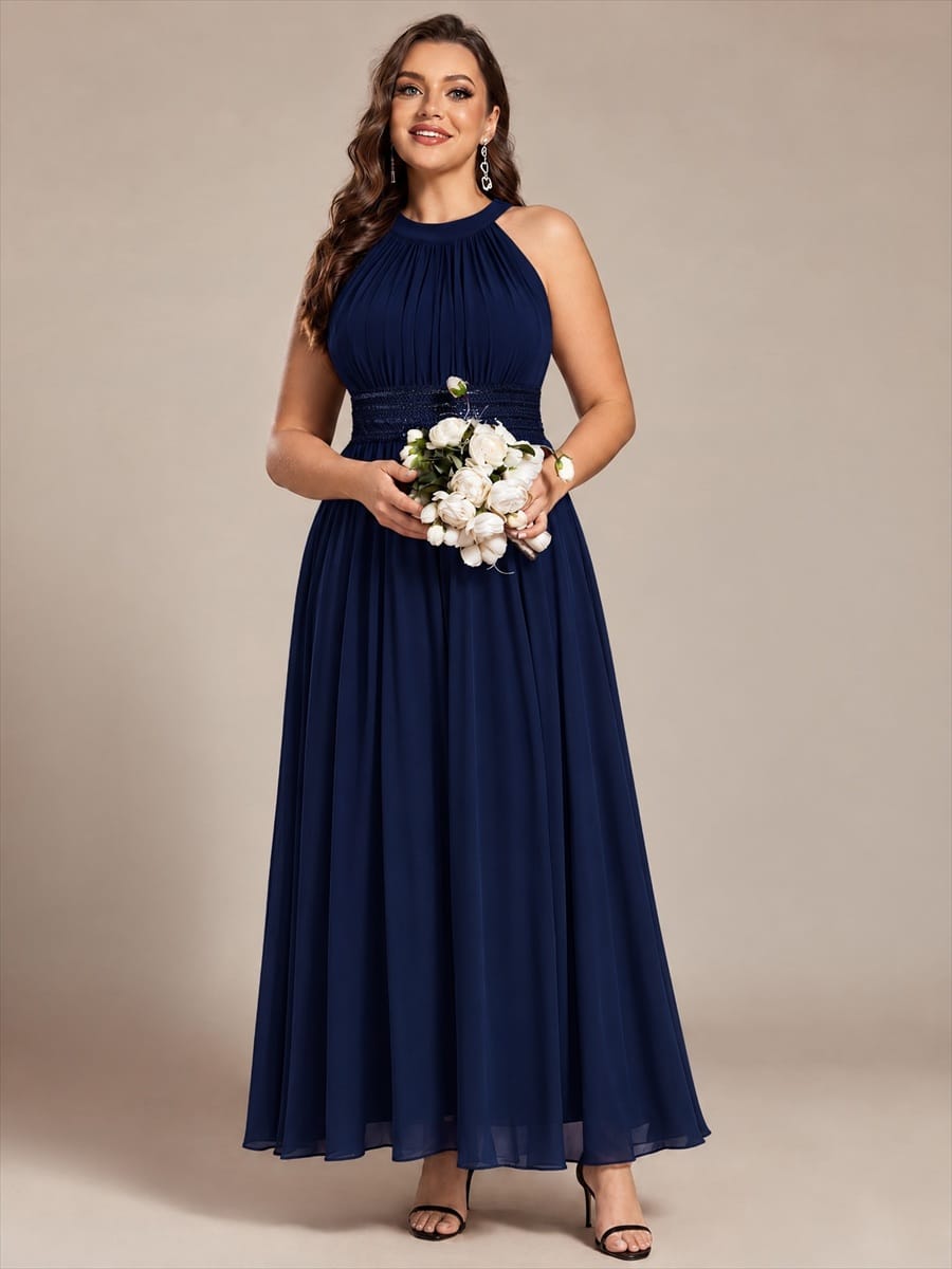 Chiffon Sleeveless A-line Dress #color_Navy Blue