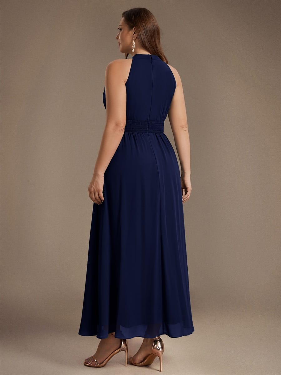 Chiffon Sleeveless A-line Dress #color_Navy Blue