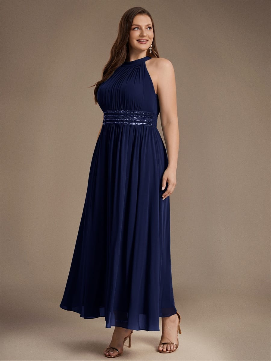 Chiffon Sleeveless A-line Dress #color_Navy Blue