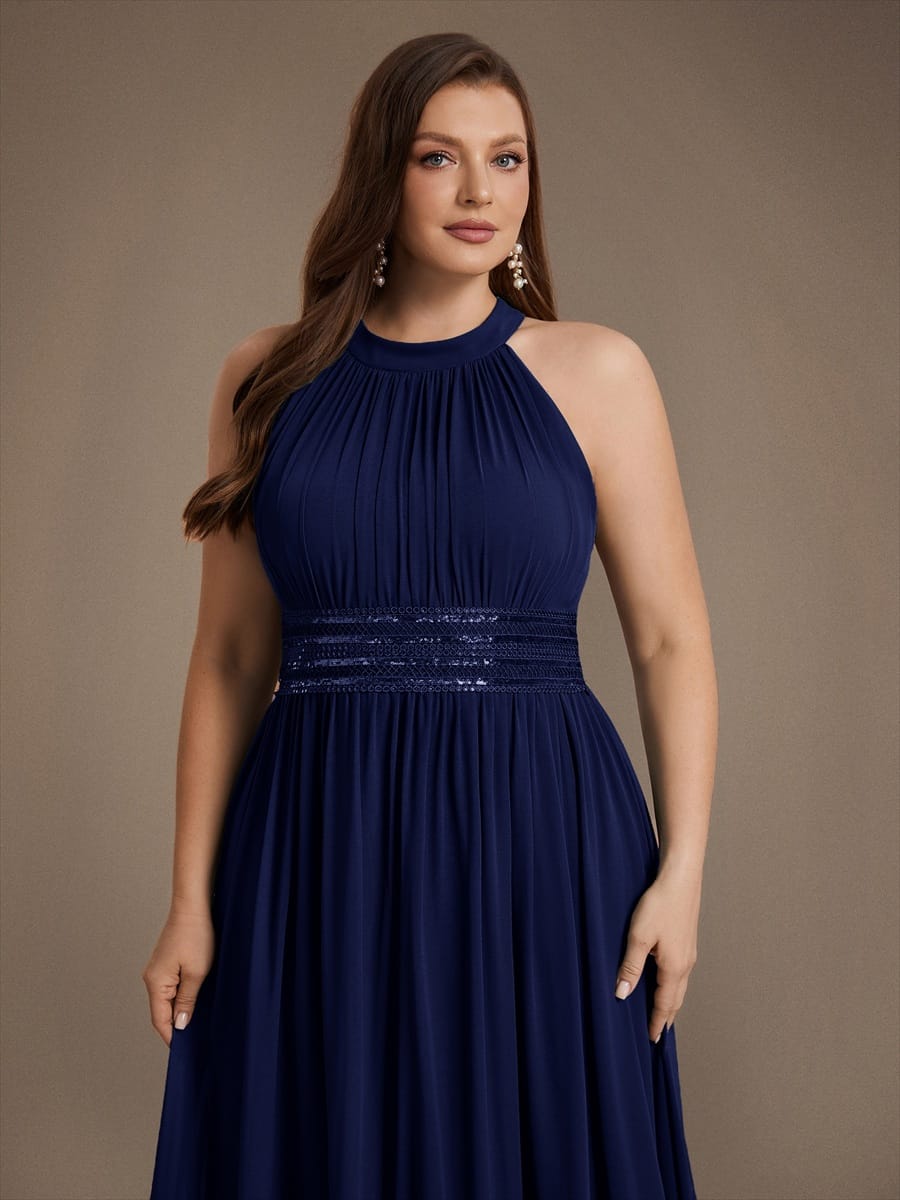 Chiffon Sleeveless A-line Dress #color_Navy Blue