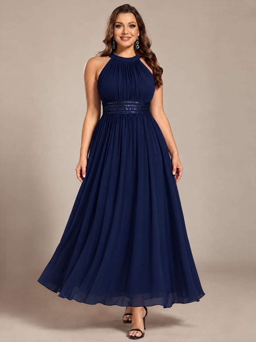 Chiffon Sleeveless A-line Dress #color_Navy Blue