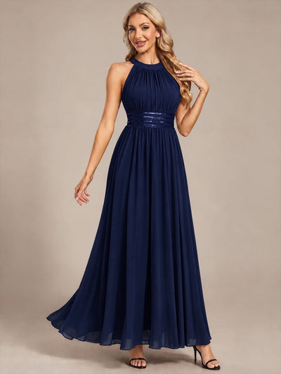 Sleeveless Halterneck Chiffon Bridesmaid Dress