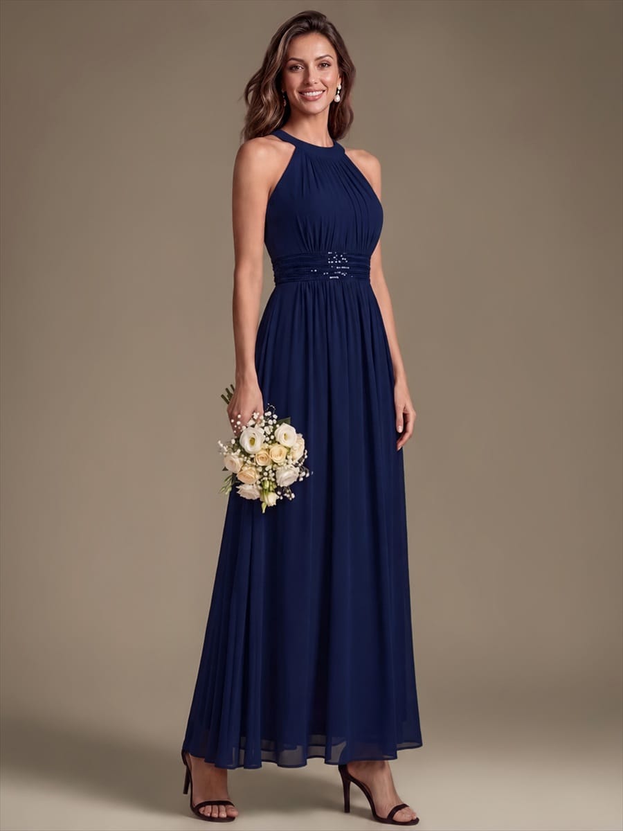 Chiffon Sleeveless A-line Dress #color_Navy Blue