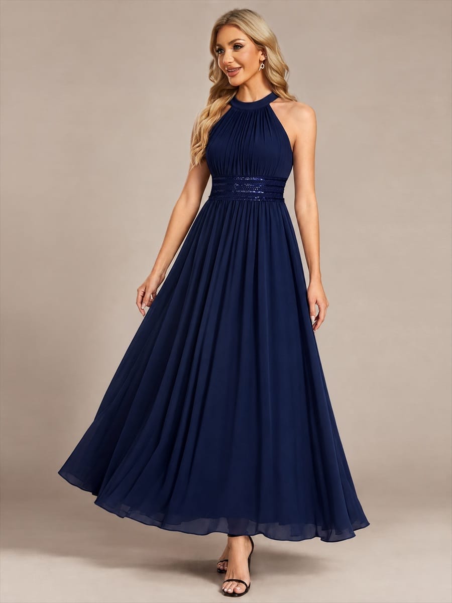 Chiffon Sleeveless A-line Dress #color_Navy Blue