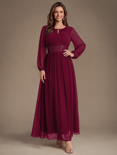 Sequin Waist Chiffon Puff Sleeve Bridesmaid Dress