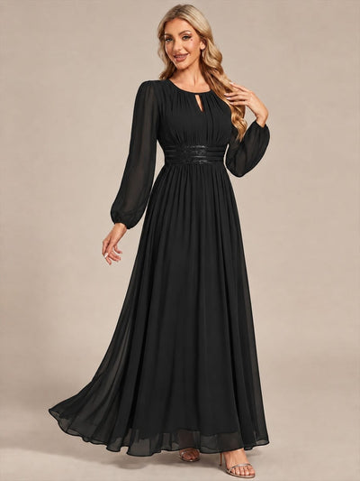 Sequin Waist Chiffon Puff Sleeve Bridesmaid Dress