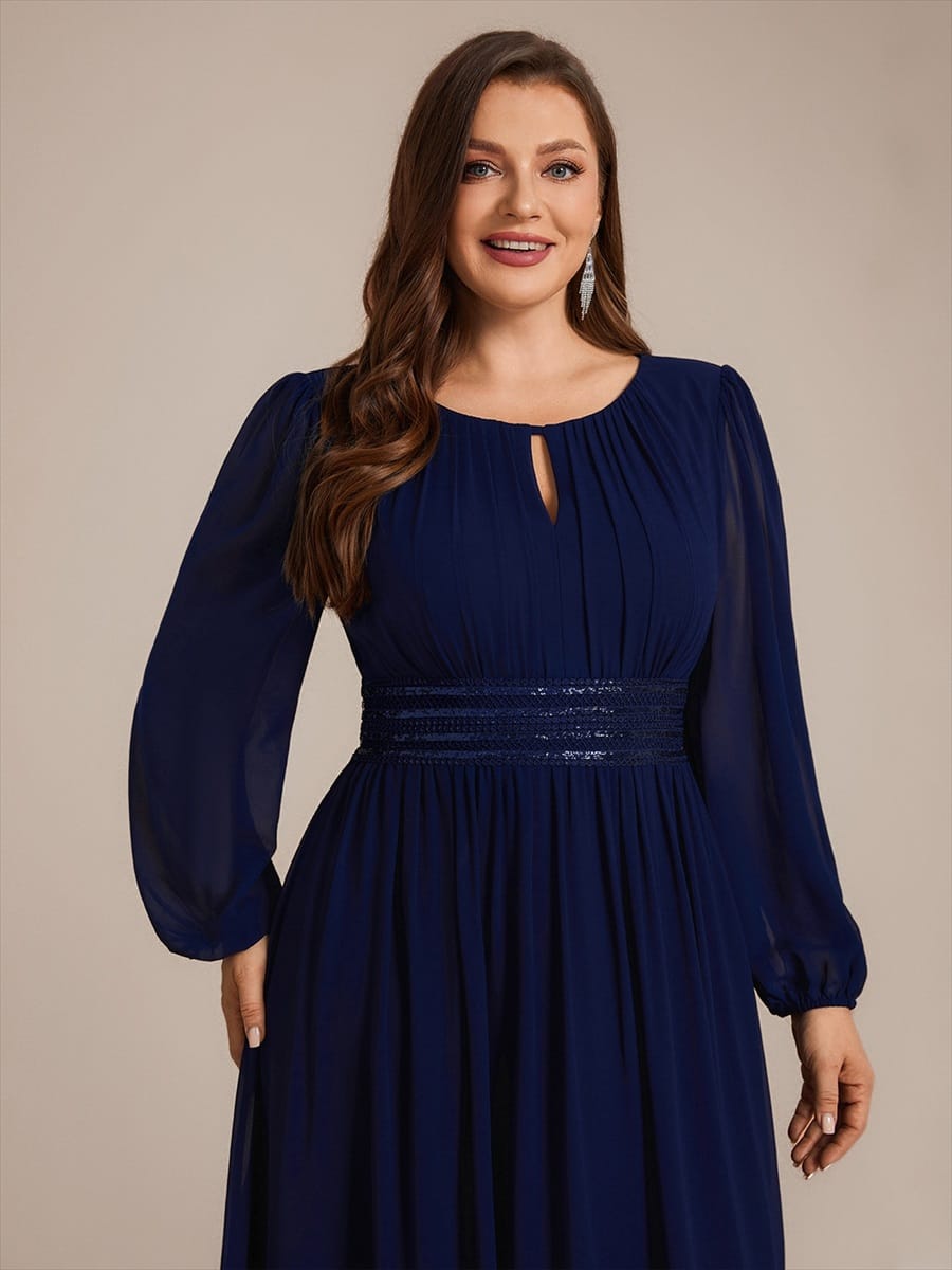 Chiffon Maxi Length Round neckline A-line Puff sleeves bridesmaid dress #color_Navy Blue
