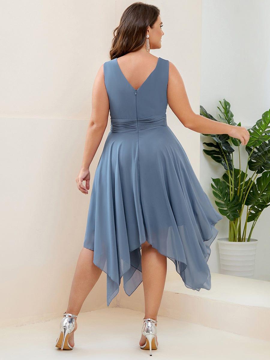 Knee Length Chiffon Bridesmaid Dress with Irregular Hem #color_Dusty Blue