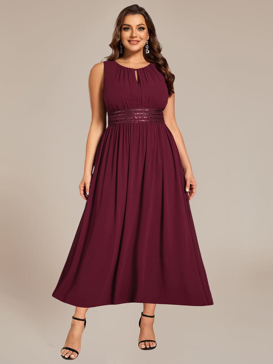 Ruched Chiffon Sleeveless Bridesmaid Dress #color_Burgundy