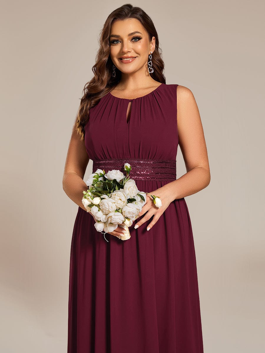 Ruched Chiffon Sleeveless Bridesmaid Dress #color_Burgundy