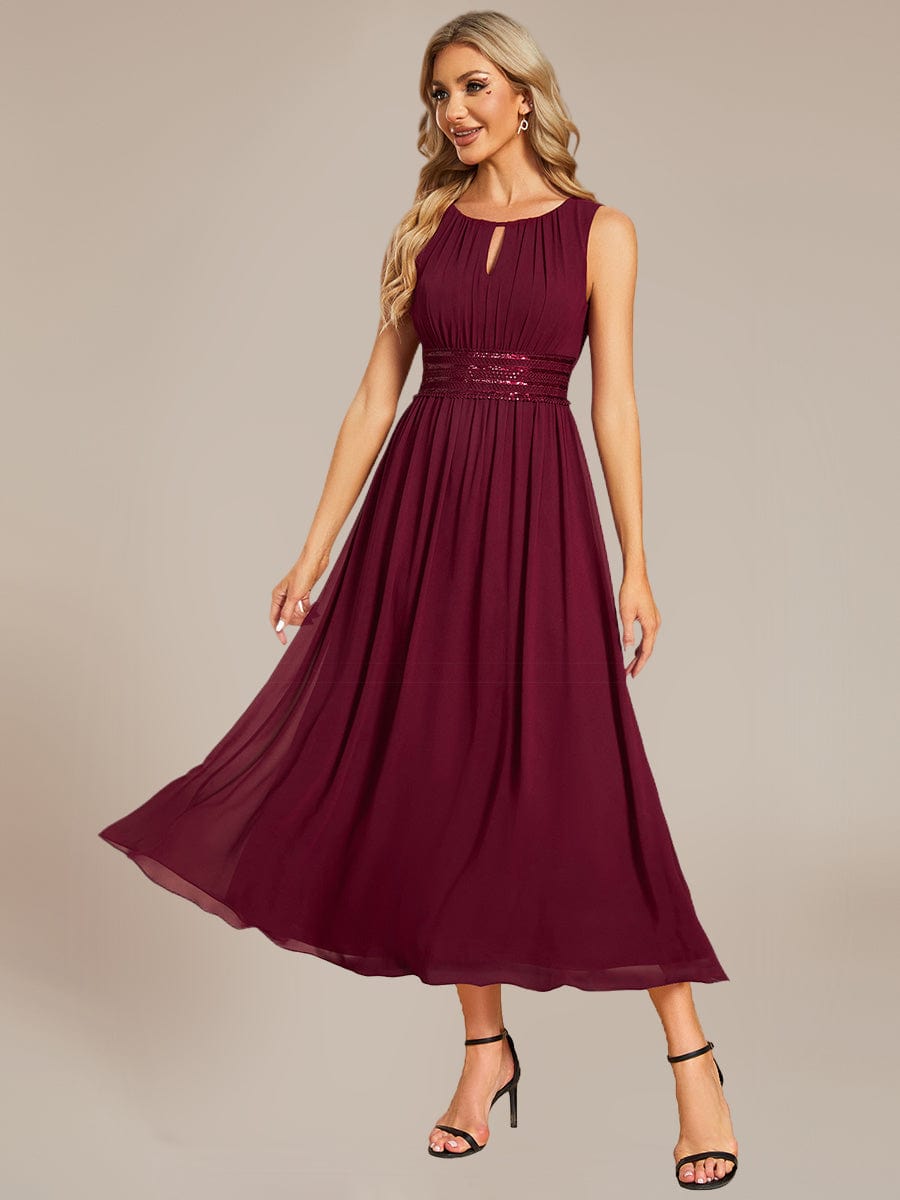 Ruched Chiffon Sleeveless Bridesmaid Dress #color_Burgundy