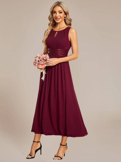Ruched Chiffon Sleeveless Bridesmaid Dress #color_Burgundy