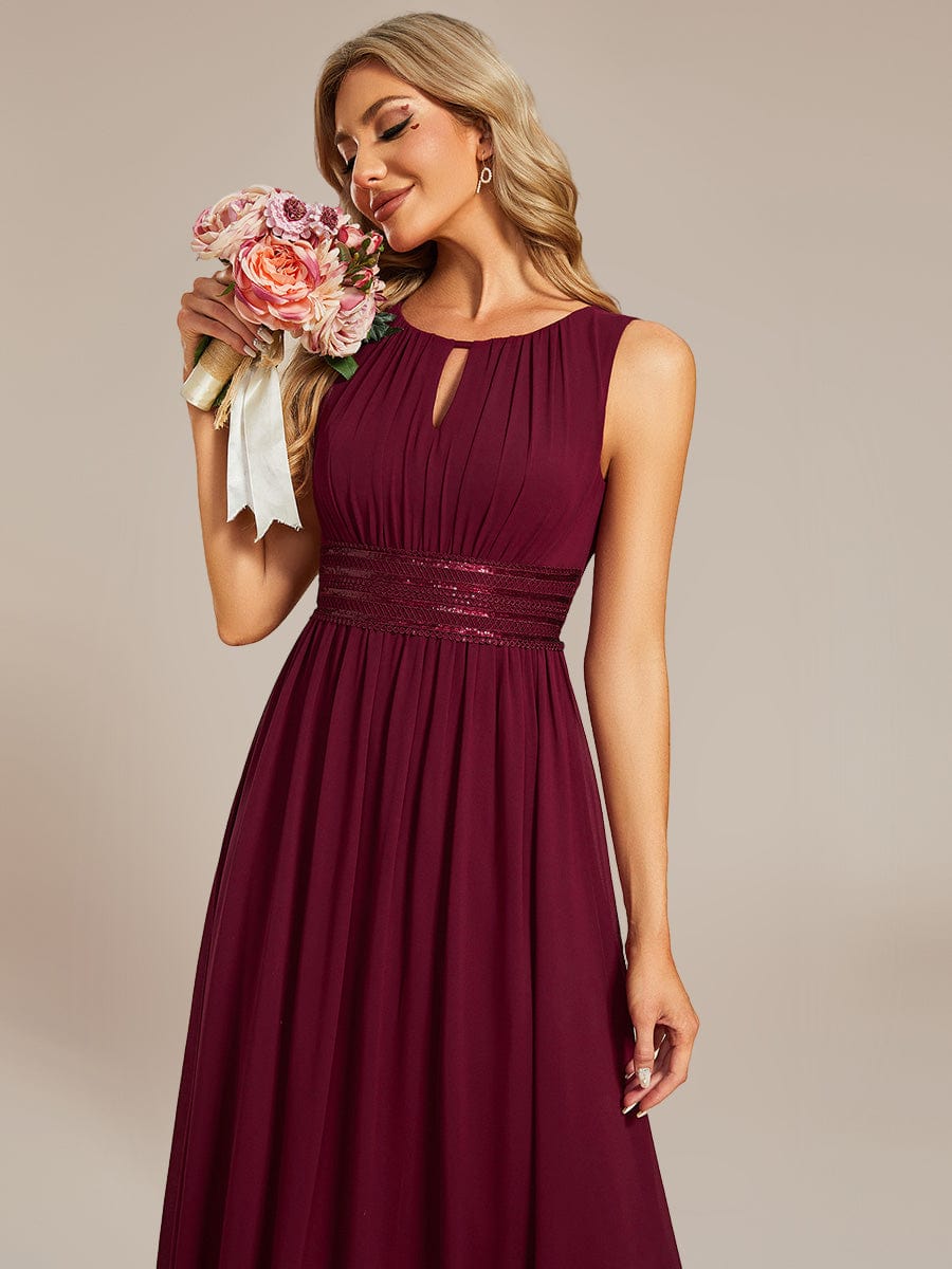 Ruched Chiffon Sleeveless Bridesmaid Dress #color_Burgundy