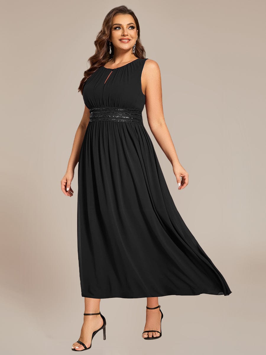 Ruched Chiffon Sleeveless Bridesmaid Dress #color_Black