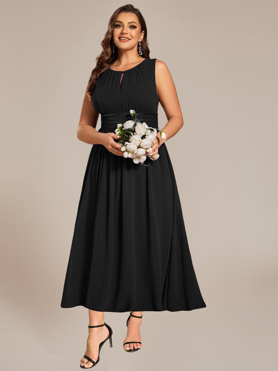 Ruched Chiffon Sleeveless Bridesmaid Dress #color_Black