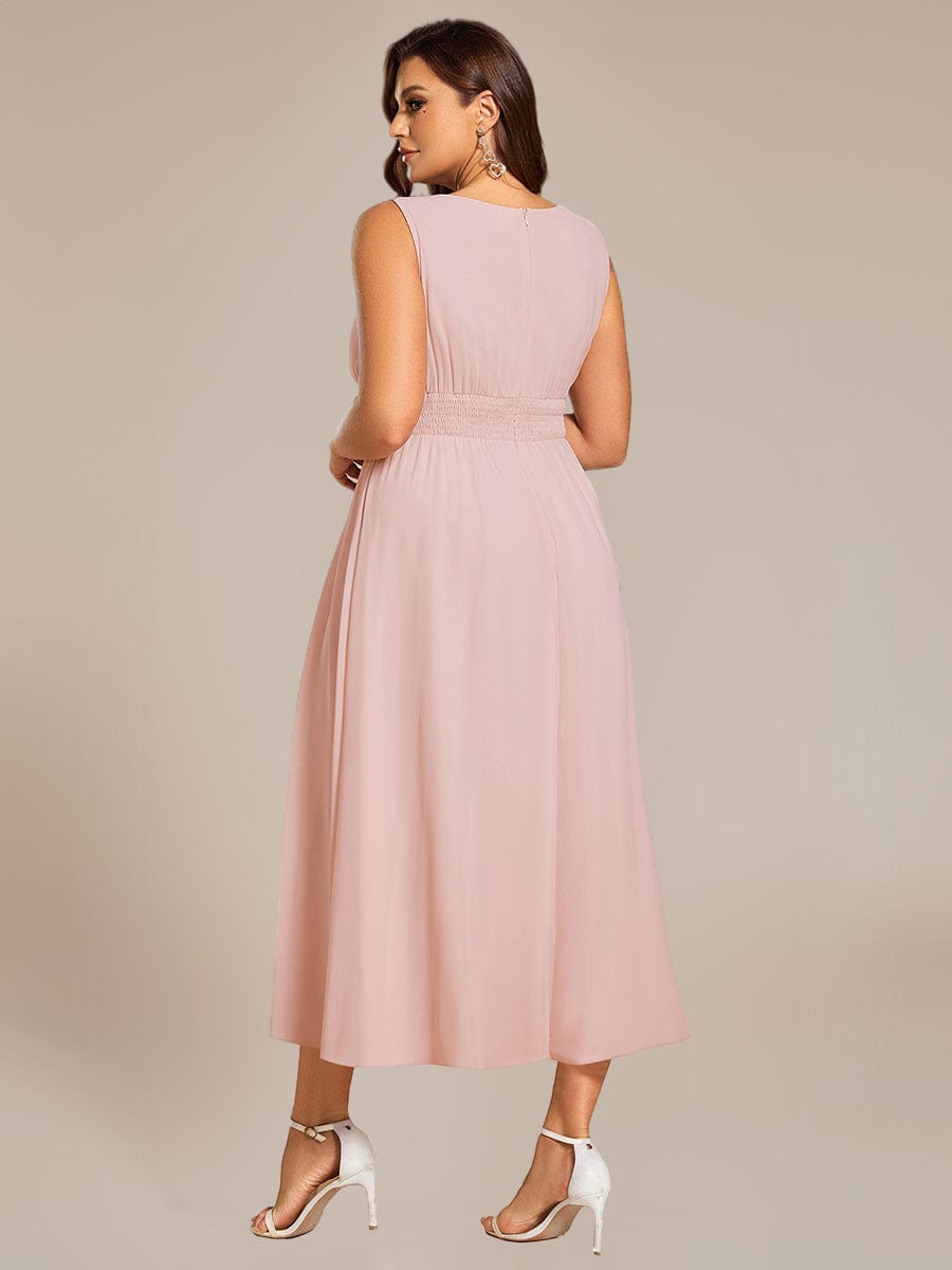 Ruched Chiffon Sleeveless Bridesmaid Dress #color_Pink