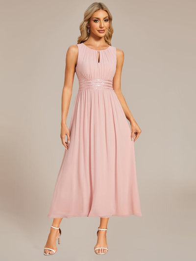 Ruched Chiffon Sleeveless Bridesmaid Dress #color_Pink