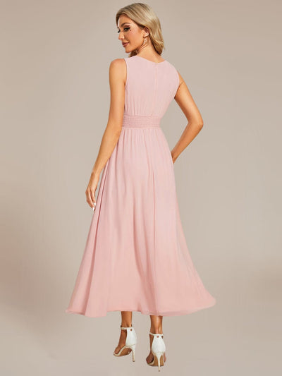 Ruched Chiffon Sleeveless Bridesmaid Dress #color_Pink