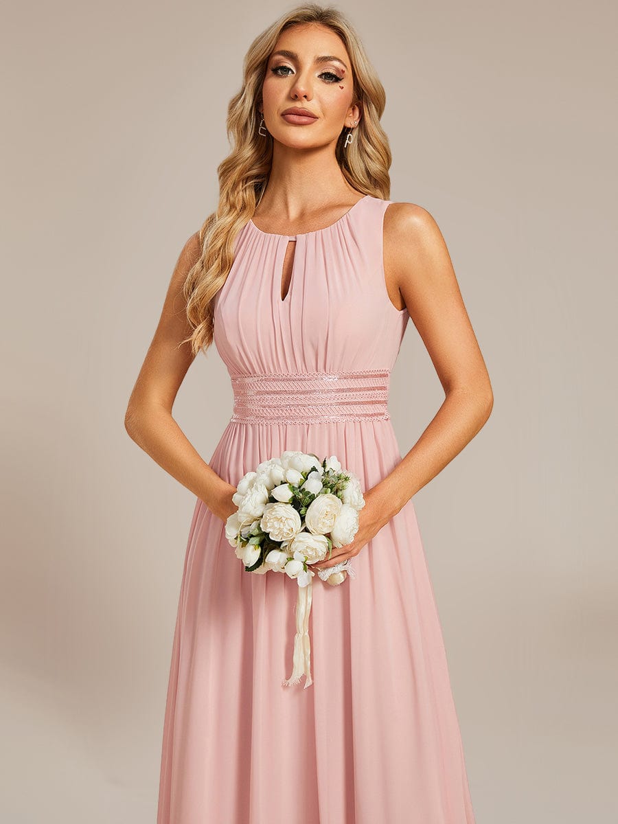 Ruched Chiffon Sleeveless Bridesmaid Dress #color_Pink