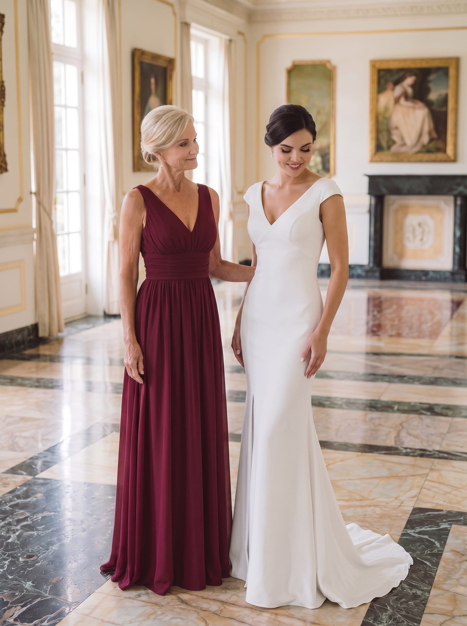 V Neck Sleeveless Pleated Chiffon Evening Dress #color_Burgundy