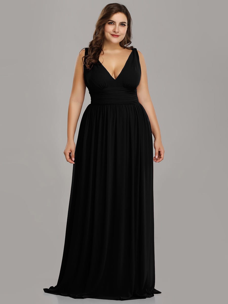 Elegant V Neck A Line Chiffon Maxi Bridesamid Dresses #color_Black