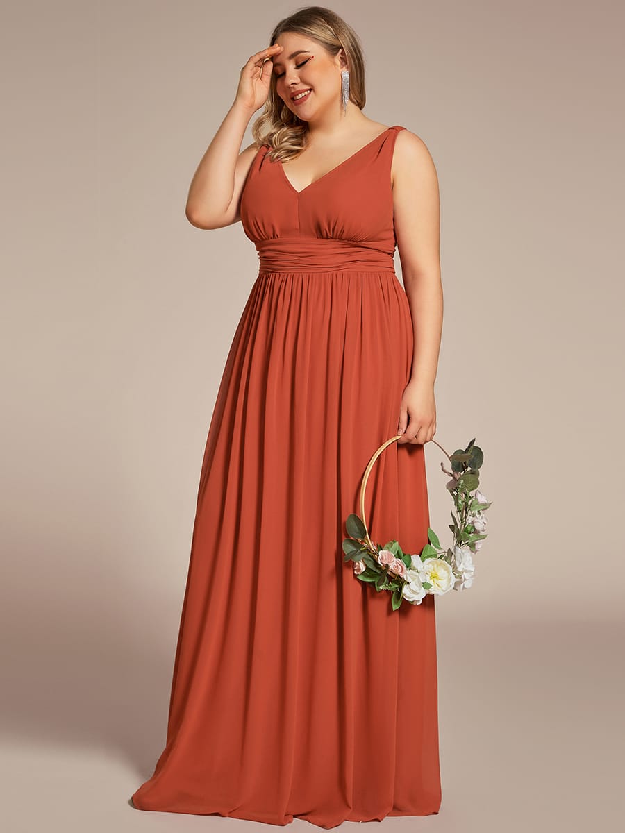 V Neck Sleeveless Pleated Chiffon Evening Dress #color_Burnt Orange