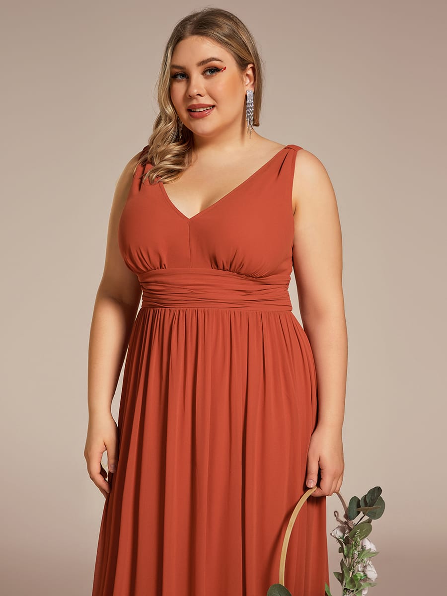 V Neck Sleeveless Pleated Chiffon Evening Dress #color_Burnt Orange