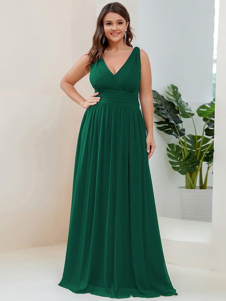 Elegant V Neck A Line Chiffon Maxi Bridesamid Dresses #color_Dark Green