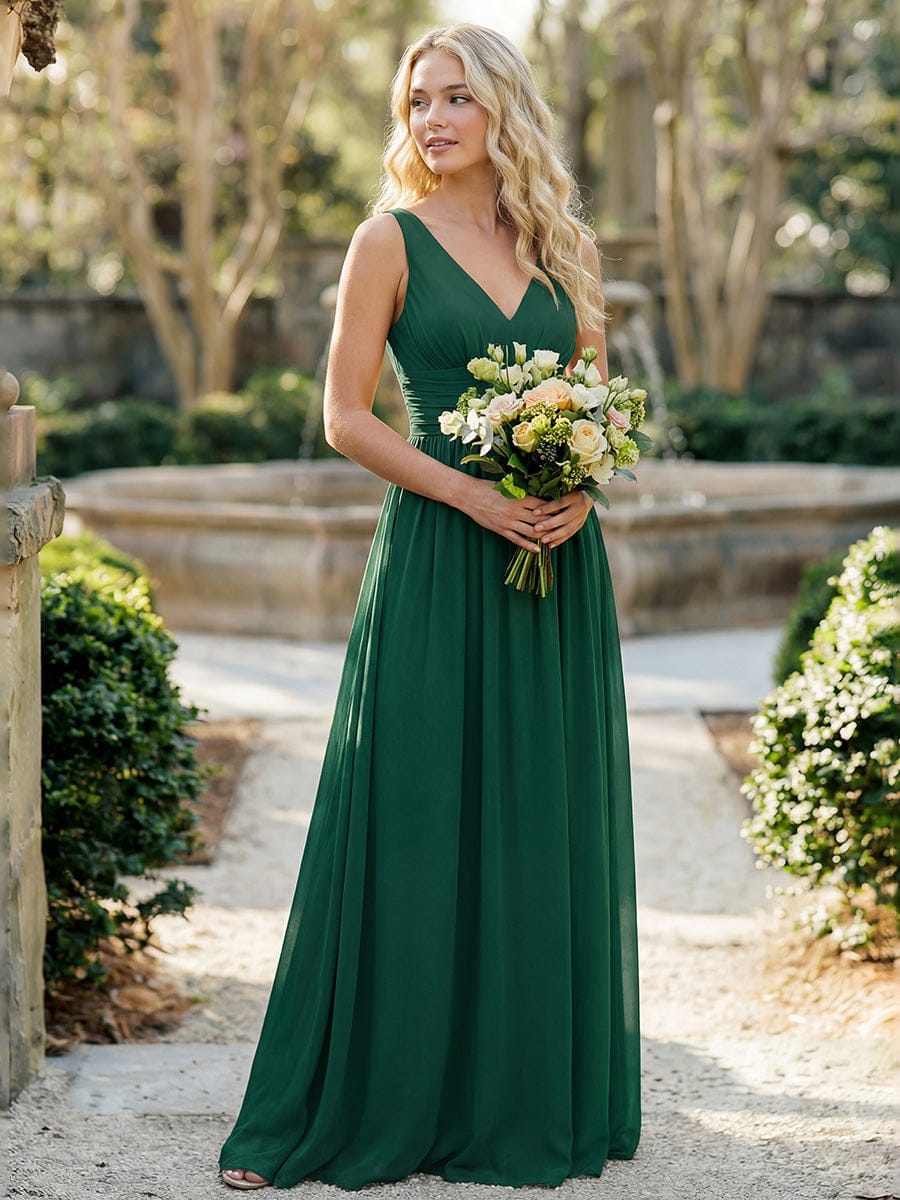 Elegant V Neck A Line Chiffon Maxi Bridesamid Dresses #color_Dark Green