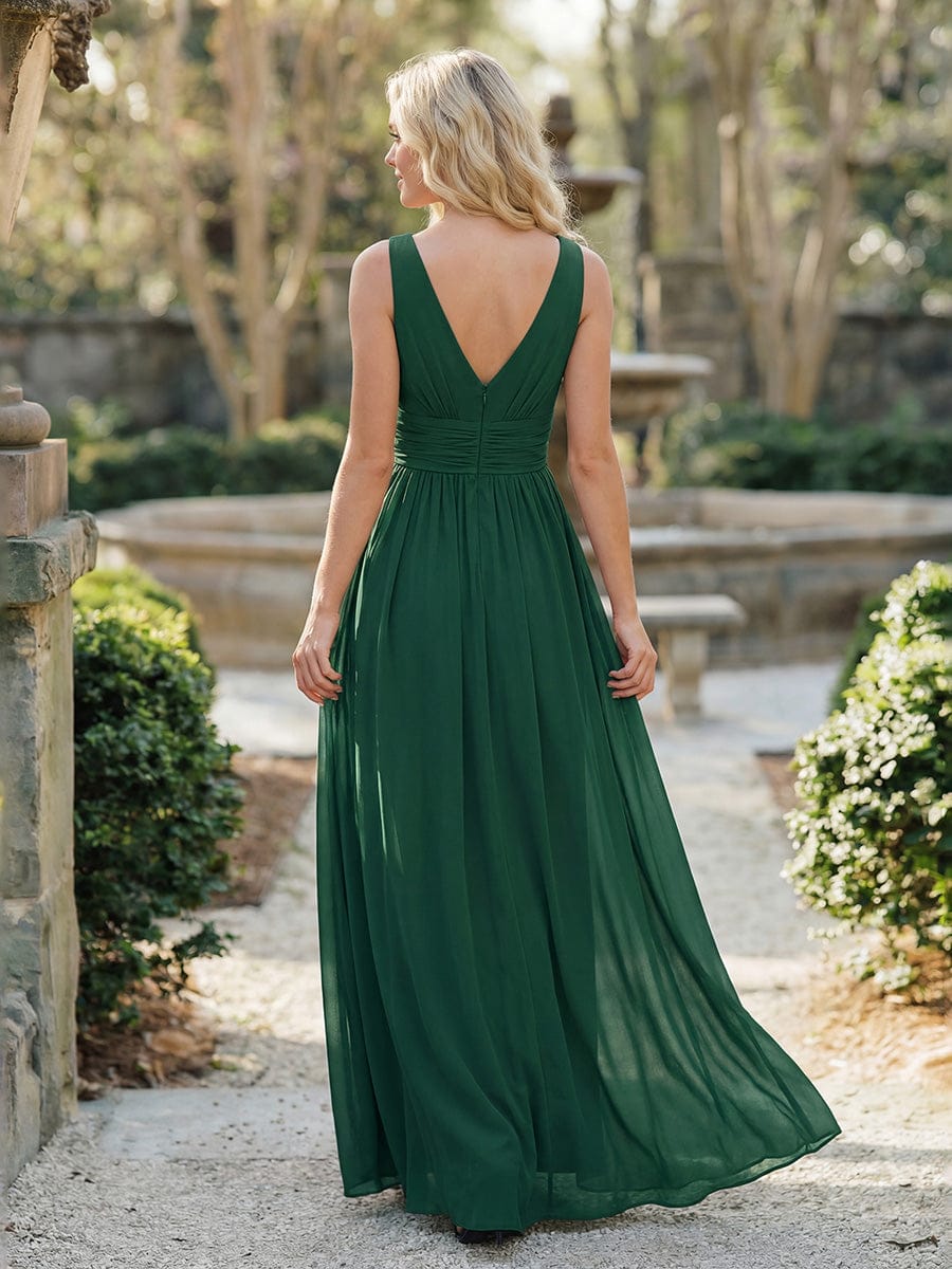 Elegant V Neck A Line Chiffon Maxi Bridesamid Dresses #color_Dark Green