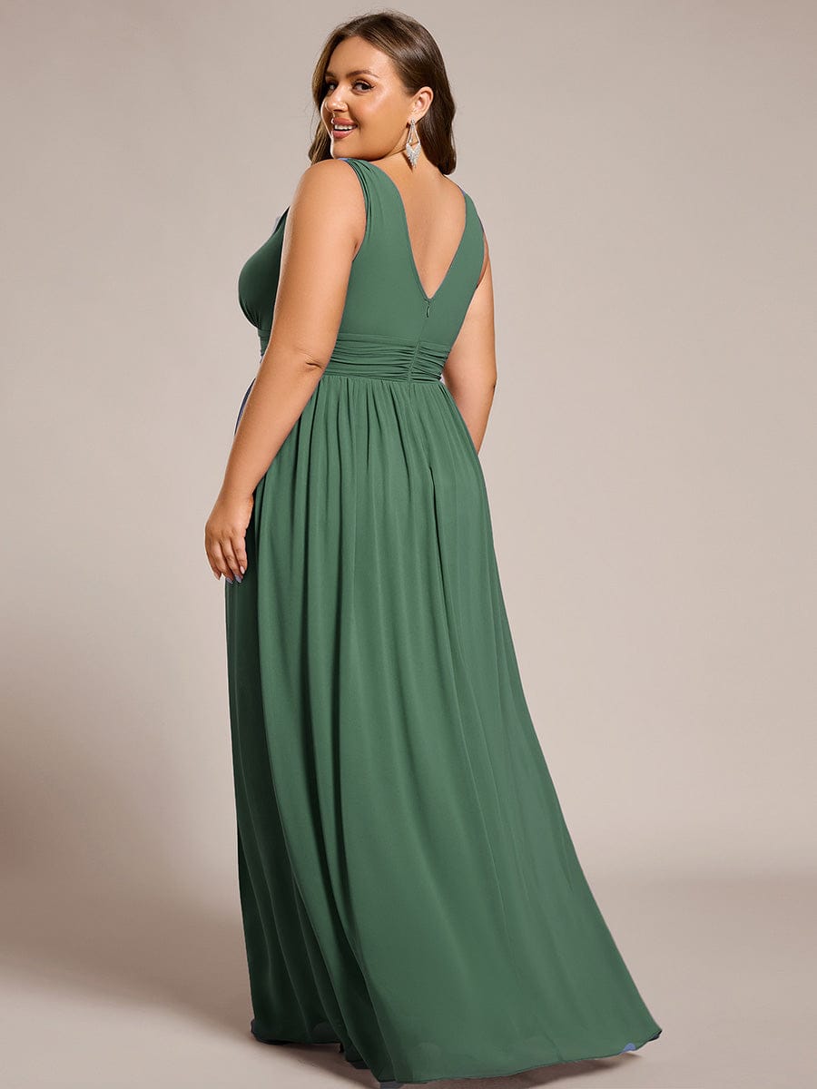 V Neck Sleeveless Pleated Chiffon Maxi Evening Dress #color_Eucalyptus Green
