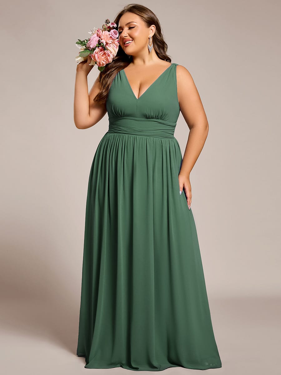 Elegant V Neck A Line Chiffon Maxi Bridesamid Dresses #color_Eucalyptus Green