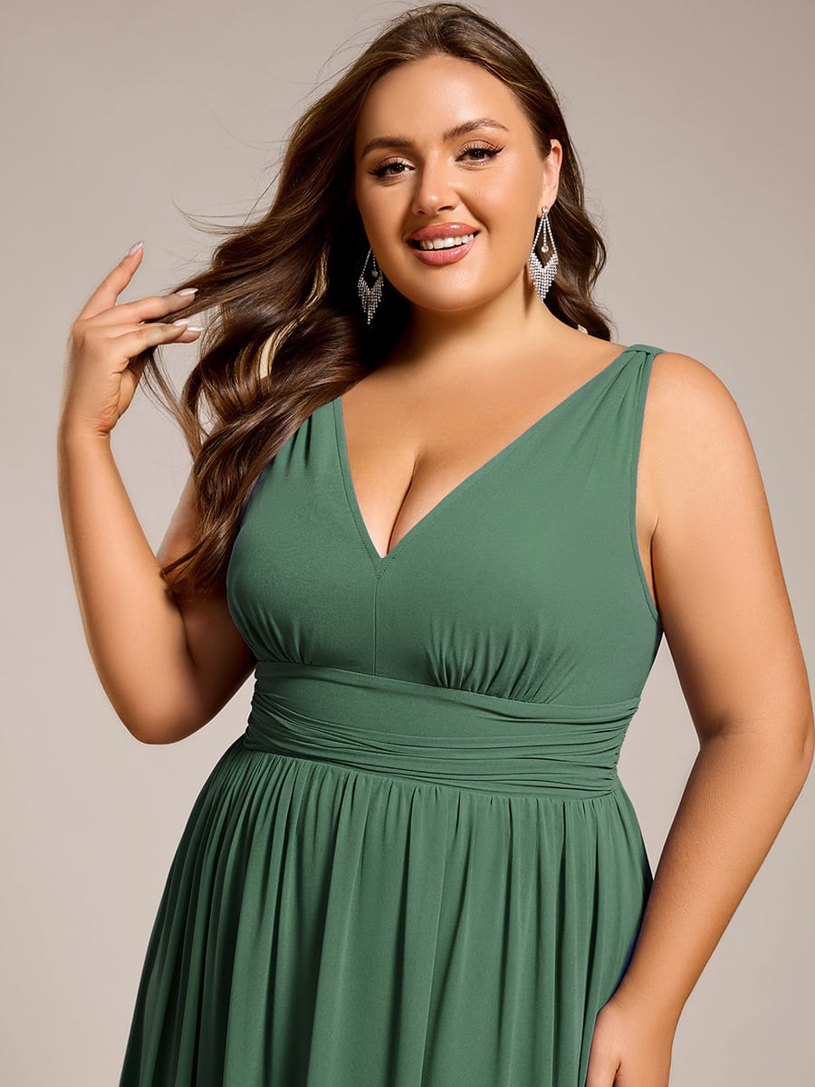 Elegant V Neck A Line Chiffon Maxi Bridesamid Dresses #color_Eucalyptus Green