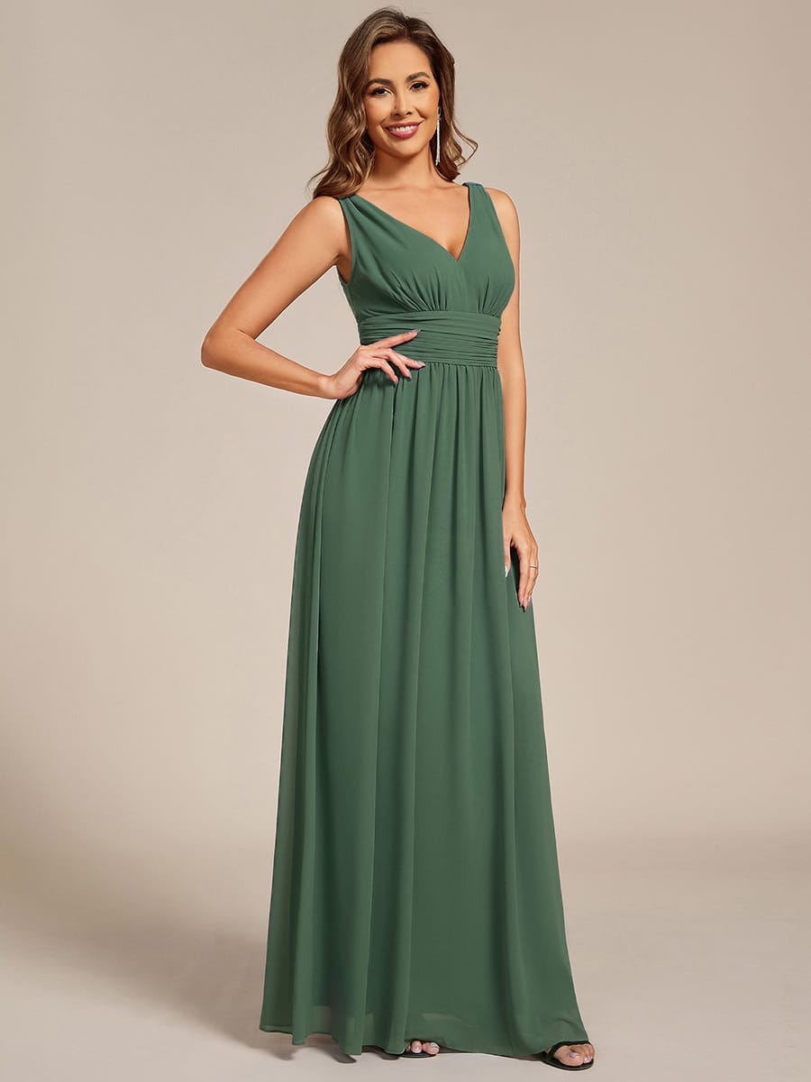 Elegant V Neck A Line Chiffon Maxi Bridesamid Dresses #color_Eucalyptus Green