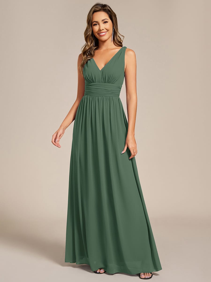 Elegant V Neck A Line Chiffon Maxi Bridesamid Dresses #color_Eucalyptus Green