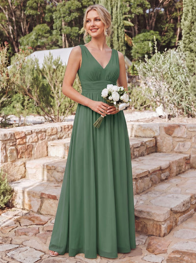 ever HUSH|V Neck Sleeveless Pleated Chiffon Evening Dress