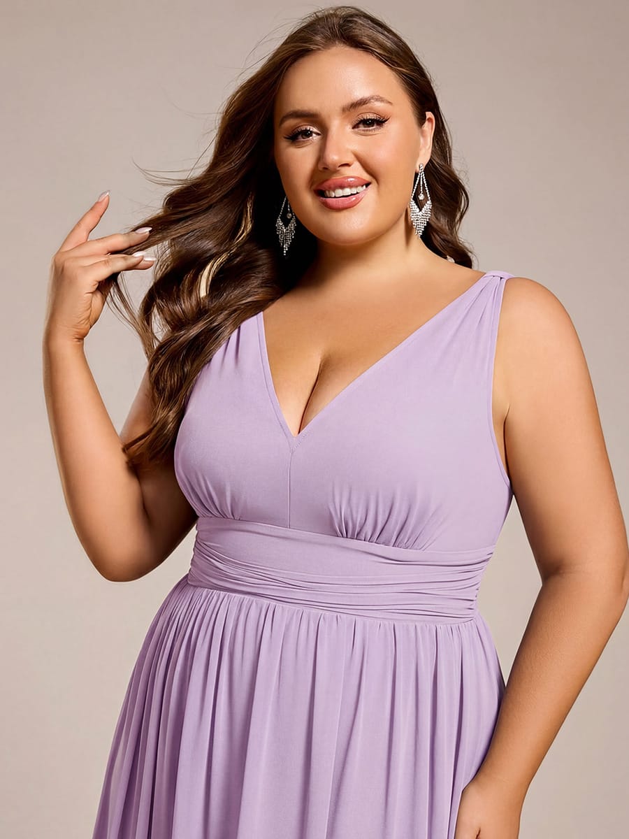 V Neck Sleeveless Pleated Chiffon Evening Dress #color_Frosted Lilac
